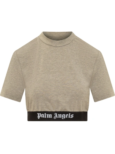 Palm Angels Lurex Logo T-shirt In Gold Blac