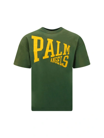Palm Angels College Oversized T-shirt In Green Gold