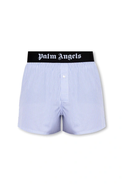 Palm Angels Boxers With Logo In Light Blue/black