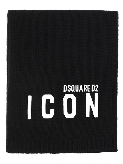 Dsquared2 Black Wool Blend Scarf In M063