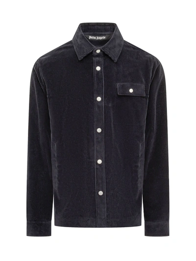 Palm Angels Corduroy Overshirt In Navy Blue