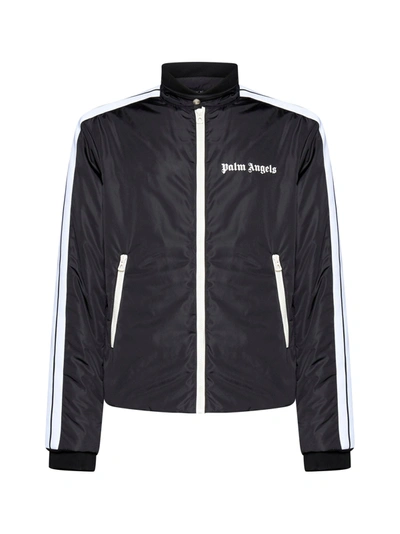 Palm Angels Black And White Padded Sport Jacket In Nero
