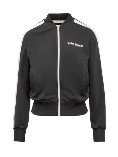Palm Angels Black Sporty Bomber Jacket With Contrast Bands In Nero