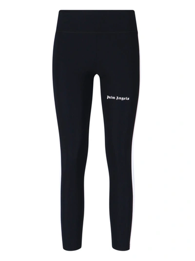 Palm Angels Black Leggings With Contrast Logo And Side Bands In Nero