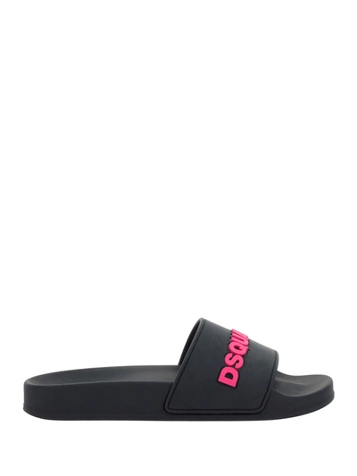 Dsquared2 Sandals Slide In Nero+fucsia