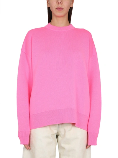Palm Angels Rose Wool Sweater In Pink Multicolor