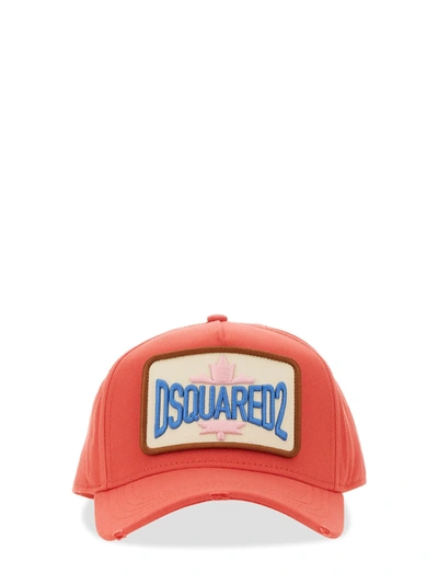 Dsquared2 D2 Patch Coral Baseball Cap In Red