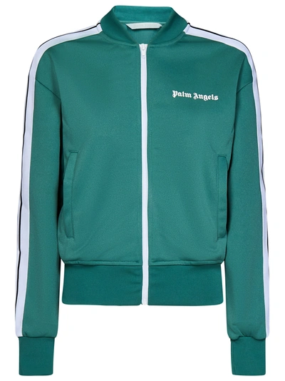 Palm Angels Green Sporty Bomber Jacket With Contrast Bands In Verde