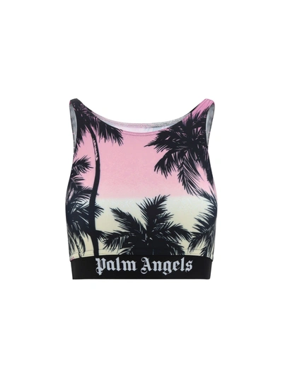 Palm Angels Sunset Palm Sport Crop Top In Purple