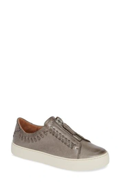 Frye Lena Whipstitch Zip Sneaker In Grey Leather
