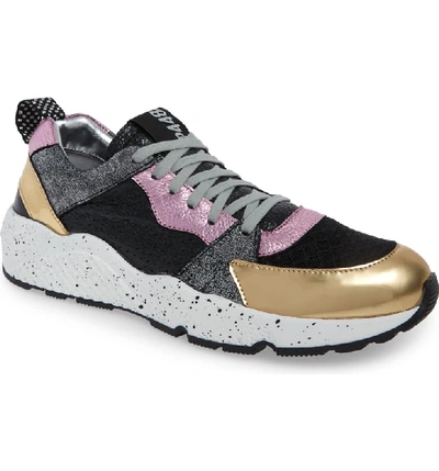 P448 Women's Alex Mixed Leather Lace-up Trainers In Pink/ Black Shine