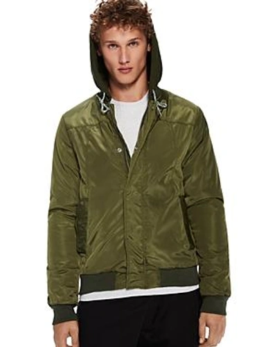 Scotch & Soda Hooded Bomber Jacket In Military Green