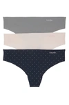 Calvin Klein Invisibles Thongs, Set Of 3 In Nymphs Thigh/ Shoreline/ Moon