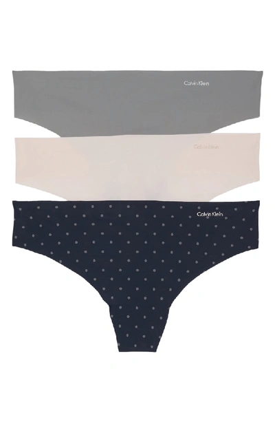 Calvin Klein Invisibles Thongs, Set Of 3 In Nymphs Thigh/ Shoreline/ Moon