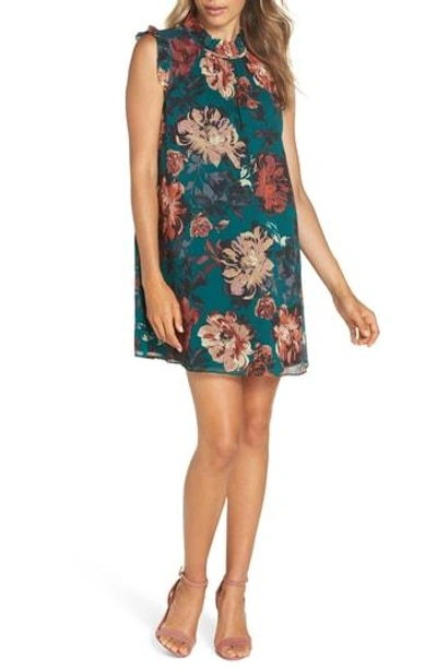 Ali & Jay Wonderful Things Floral Ruffle Neck Shift Dress In Pine Floral