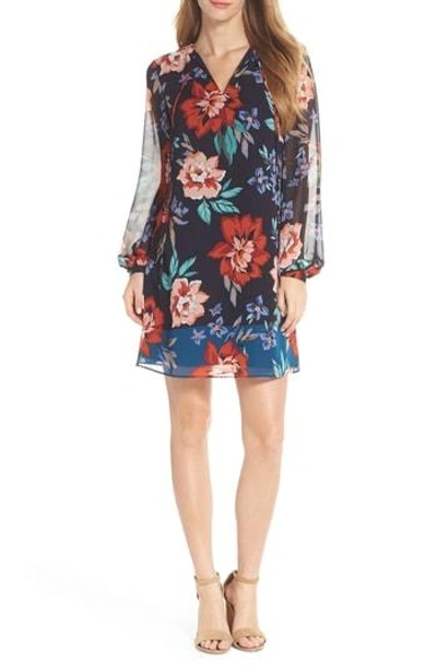 Vince Camuto Floral-print Shift Dress In Blue