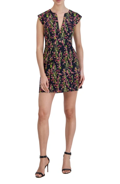 Laundry By Shelli Segal Floral Cap Sleeve Dress In Black Combo