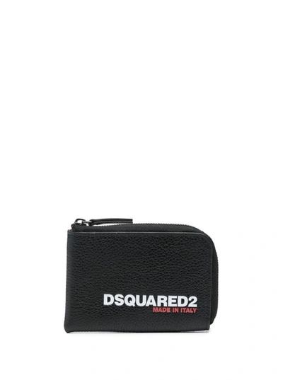 Dsquared2 Black Wallet With Contrasting Logo Lettering Print In Leather Man