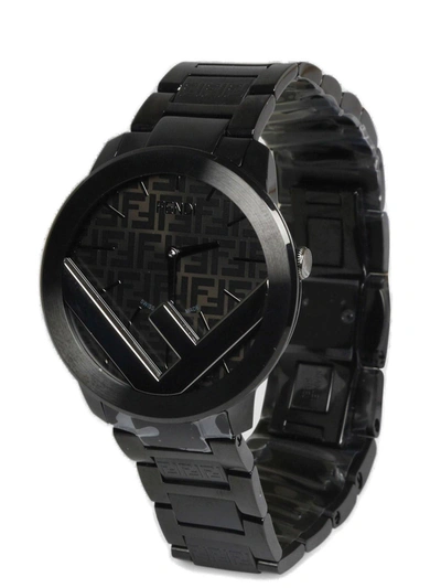 Fendi Ff Motif 41mm Round Watch In Black