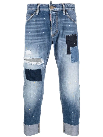 Dsquared2 Denim Cotton Blend Trousers In Blu
