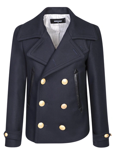 Dsquared2 Double-breasted Long-sleeved Coat In Blue