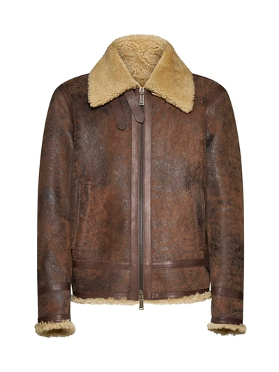 Dsquared2 Shearling Jacket In Brown Stone