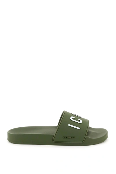 Dsquared2 3d Logo Lettering Slip-on Slides In Militare (green)