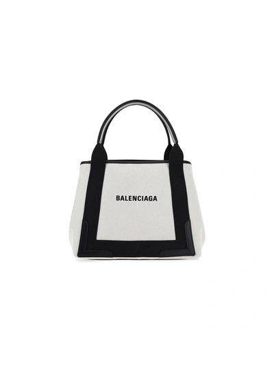 Balenciaga Navy Cabas Small Shopping Bag In Natural/black