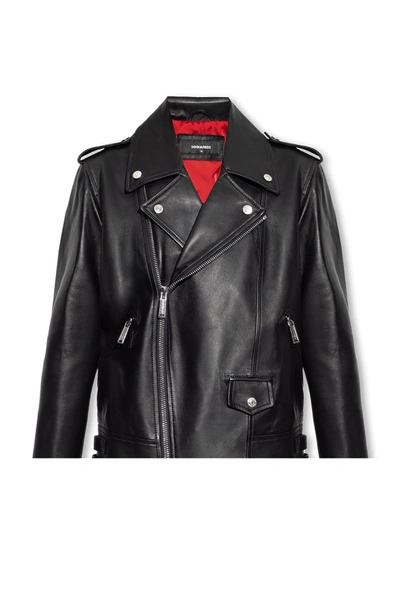 Dsquared2 Black Leather Boyfriend Jacket In Nero