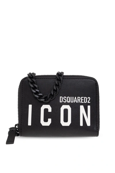 Dsquared2 Be Icon Black Wallet With Chain In Nero