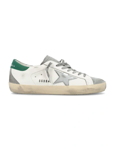 Golden Goose Super-star Sneakers In White/grey/silver/green