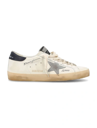 Golden Goose Super-star Sneakers In White/silver Sconce/dark Blue