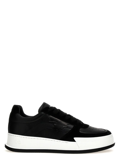 Dsquared2 Black And White Calf Leather Sneakers In White/black