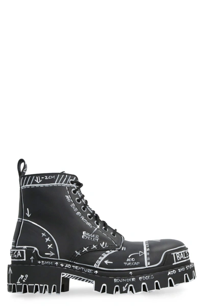 Balenciaga Strike Lace-up Ankle Boots In Black
