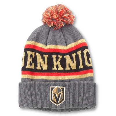 American Needle Men's  Charcoal, Black Vegas Golden Knights Pillow Line Cuffed Knit Hat With Pom In Charcoal,black