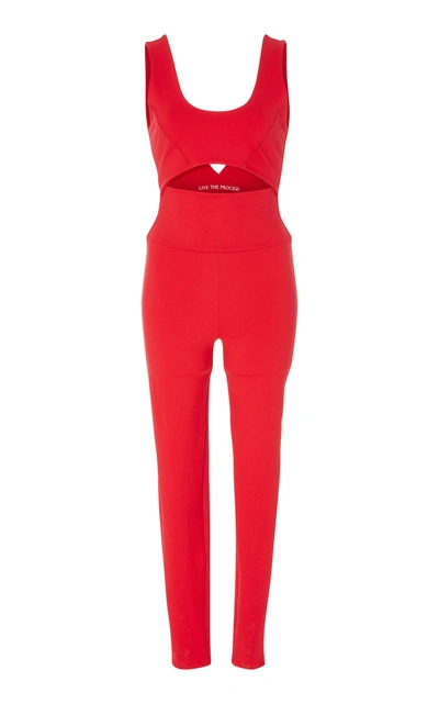 Live The Process Cut Out Unitard In Red