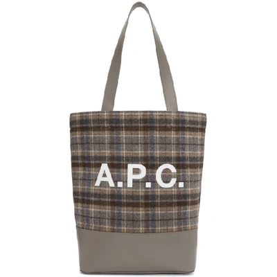 A.p.c. Checked Logo Tote - Nude & Neutrals In Laa Gris