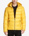 Guess Hooded Solid Puffer Jacket In Yellow