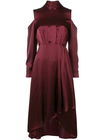 Diane Von Furstenberg Mock-neck Cold-shoulder Silk High-low Gown In Burgundy