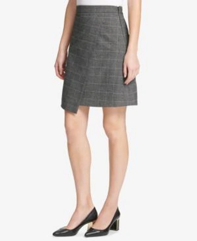 Dkny Menswear Grid Asymmetric Crossover Skirt, Created For Macy's In Black/white