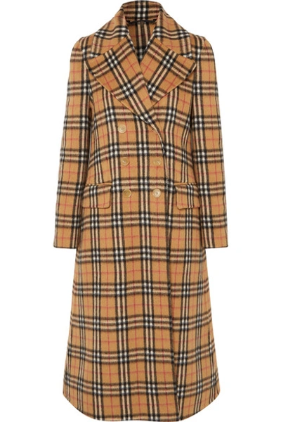 Burberry Double-breasted Checked Alpaca And Wool-blend Coat In Antique Yellow