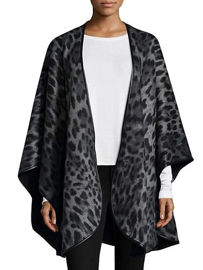 Sofia Cashmere Leopard Print Cashmere Cape In Grey