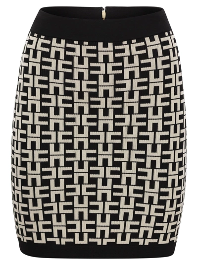 Elisabetta Franchi Viscose Logo Jacquard Miniskirt In Black