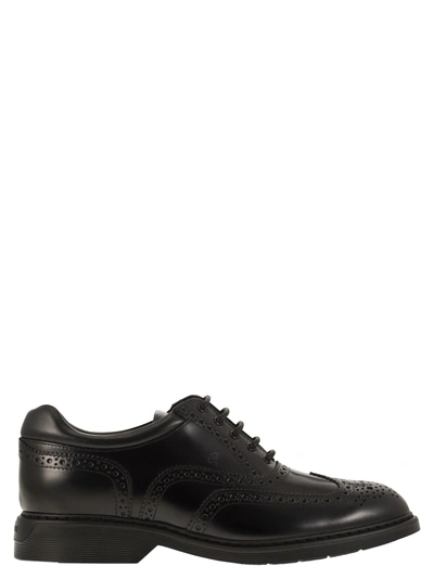 Hogan Duilio Leather Lace Up In Black