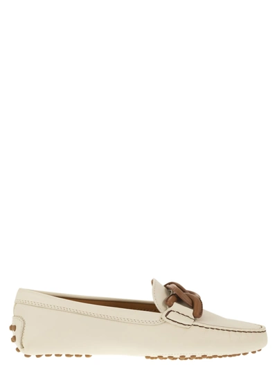 Tod's Moccasin With Leather Chain In White