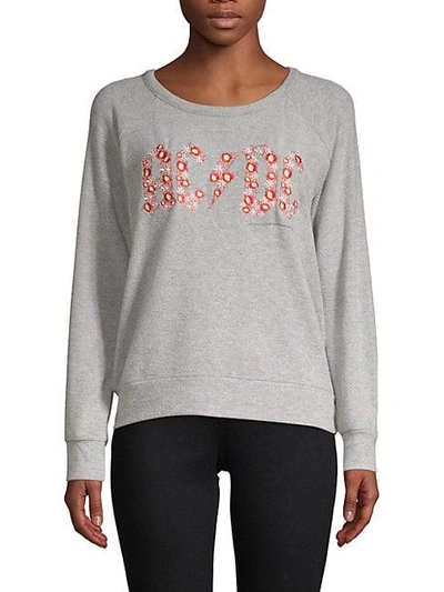 Chaser Embroidered Raglan-sleeve Pullover In Heather Grey