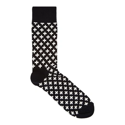Happy Socks Essential Cross Cotton-blend Socks In Black