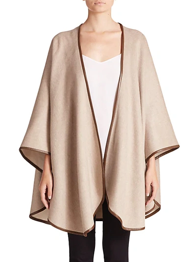 Sofia Cashmere Leather-trimmed Cashmere Cape In Grey Brown