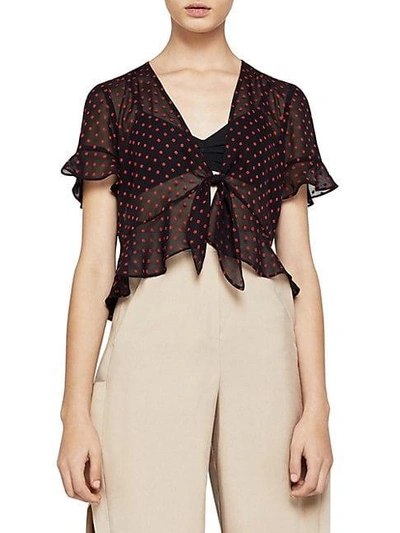 Bcbgeneration Tie-front Dot Ruffled Top In Black