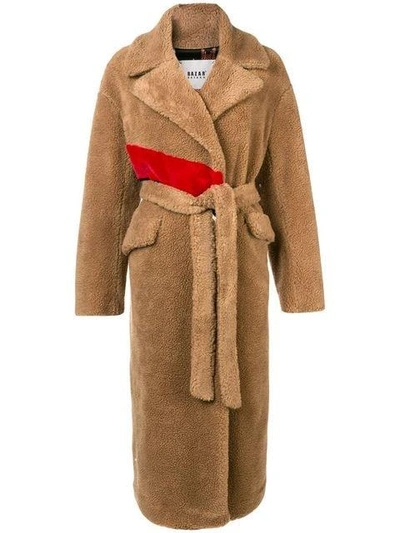Bazar Deluxe Faux Fur Belted Coat - Brown